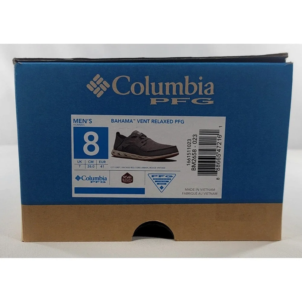 Columbia‎ Bahama Vent PFG Boat Shoes Mens Sz 8 Grey/Red Canvas & Leather Uppers